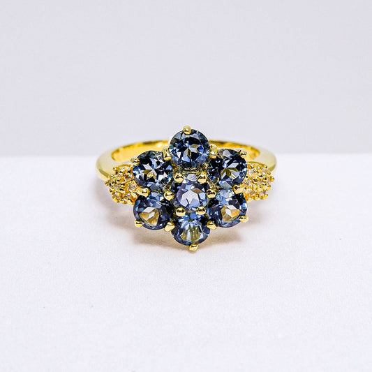 แหวนเงินแท้ 925 ฝังพลอย ลอนดอนบลูโพาส (London Blue Topaz) + เซอร์คอน (Zircon)