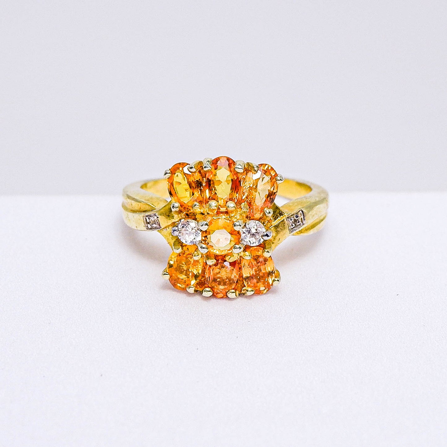 แหวนเงินแท้ 925 ฝังพลอย บุษราคัมบางกะจะ (Yellow Sapphire) + เซอร์คอน (Zircon)