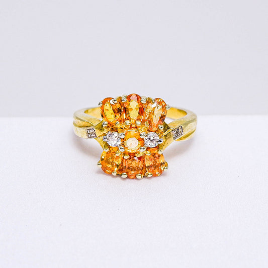 แหวนเงินแท้ 925 ฝังพลอย บุษราคัมบางกะจะ (Yellow Sapphire) + เซอร์คอน (Zircon)