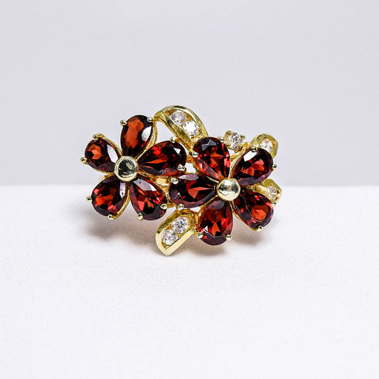 แหวนเงินแท้ 925 ฝังพลอย โกเมน (Garnet) + เซอร์คอน (Zircon)