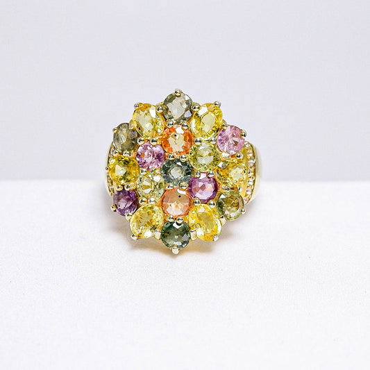 แหวนเงินแท้ 925 ฝังพลอย บุษราคัม (Yellow Sapphire) + แซฟไฟร์ (Sapphire) + ไวท์โทพาส (whitetopaz)
