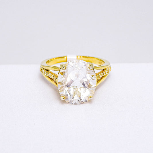 แหวนเงินแท้ 925 ฝังพลอย ไวท์ควอตซ์ (White Quartz) + เซอร์คอน (Zircon)