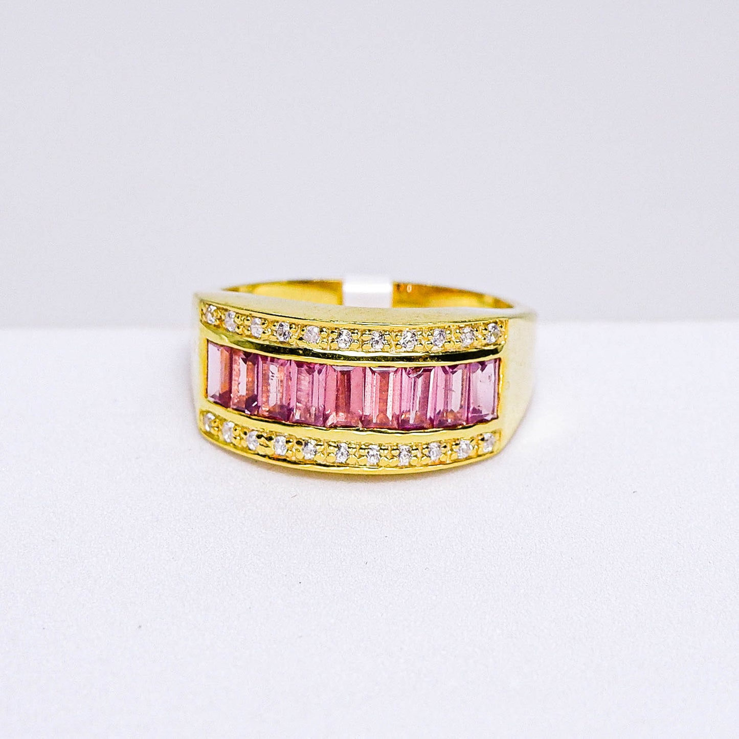 แหวนเงินแท้ 925 ฝังพลอย โรโดไลท์ (Rhodolite) + เซอร์คอน (Zircon)