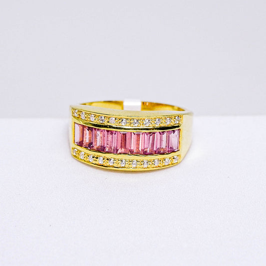 แหวนเงินแท้ 925 ฝังพลอย โรโดไลท์ (Rhodolite) + เซอร์คอน (Zircon)