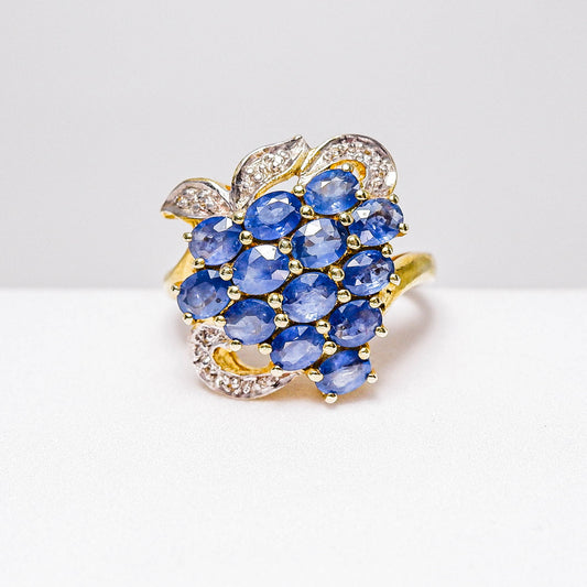 แหวนเงินแท้ 925 ฝังพลอย ไพลิน (Blue Sapphire) + ไวท์โทพาส (whitetopaz)