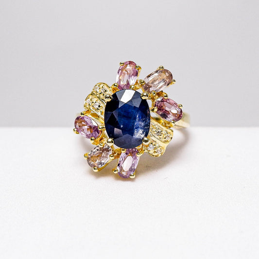 แหวนเงินแท้ 925 ฝังพลอย ไพลิน (Blue Sapphire) + แซฟไฟร์ไทย (Thai Sapphire) + เซอร์คอน (Zircon)