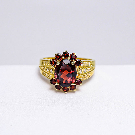 แหวนเงินแท้ 925 ฝังพลอย โกเมน (Garnet) + เซอร์คอน (Zircon)