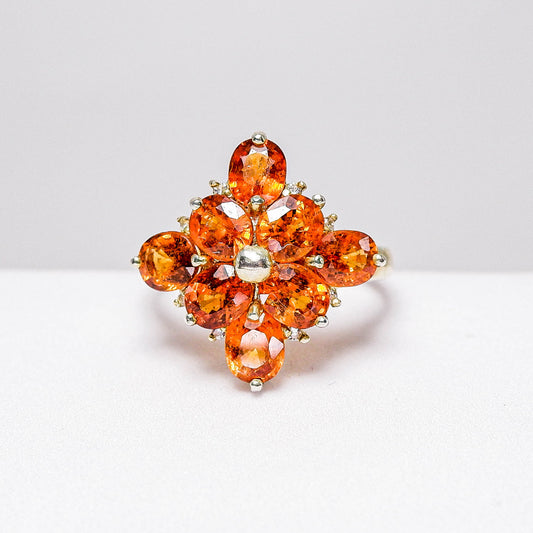 แหวนเงินแท้ 925 ฝังพลอย สเปสซาไทท์ (Spessartite Garnet) + ไวท์โทพาส (whitetopaz)