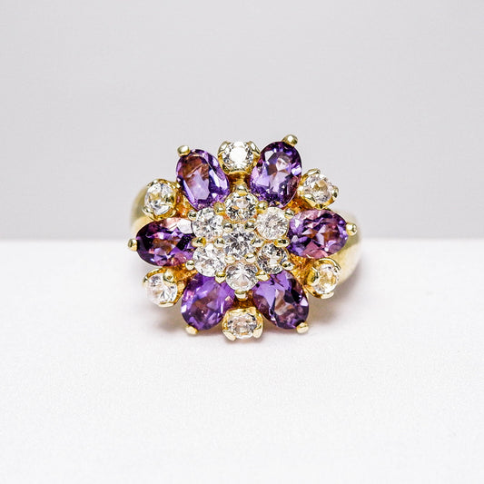แหวนเงินแท้ 925 ฝังพลอย อเมทิสต์ (Amethyst) + ไวท์โทพาส (whitetopaz)
