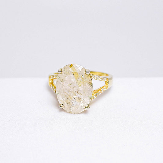 แหวนเงินแท้ 925 ฝังพลอย ไหมทอง (Golden Rutilated Quartz) + ไวท์โทพาส (whitetopaz)