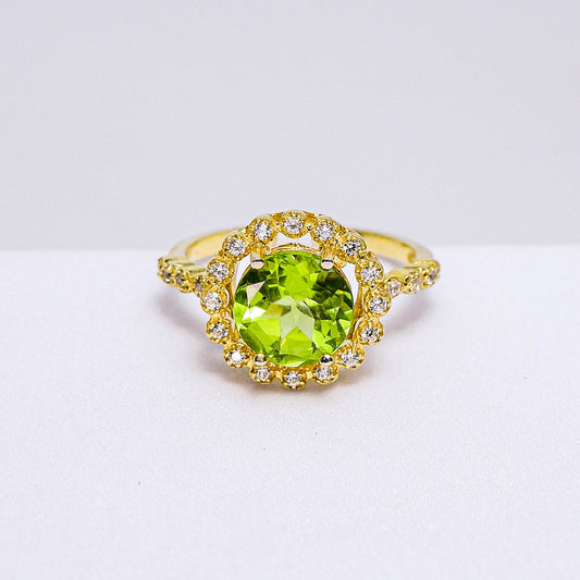 แหวนเงินแท้ 925 ฝังพลอย เพอริดอท (Peridot) + เซอร์คอน (Zircon)
