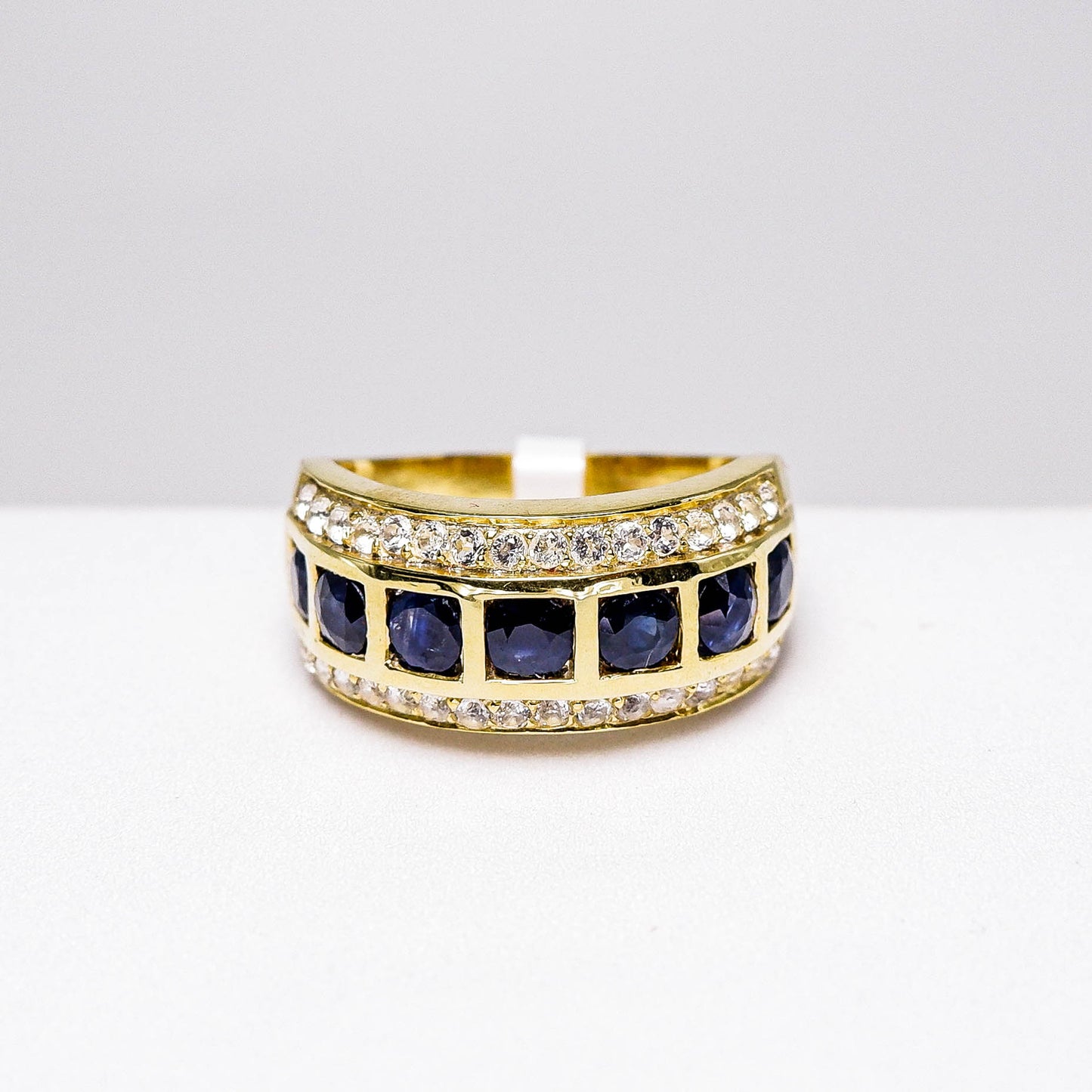 แหวนเงินแท้ 925 ฝังพลอย ไพลิน (Blue Sapphire) + ไวท์โทพาส (whitetopaz)
