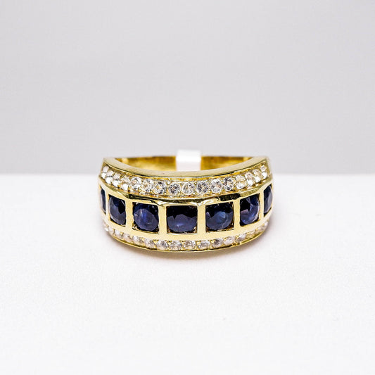 แหวนเงินแท้ 925 ฝังพลอย ไพลิน (Blue Sapphire) + ไวท์โทพาส (whitetopaz)