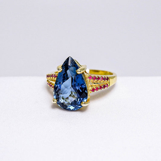 แหวนเงินแท้ 925 ฝังพลอย ลอนดอนบลูโทพาส (London Blue Topaz) + แซฟไฟร์ (Sapphire)