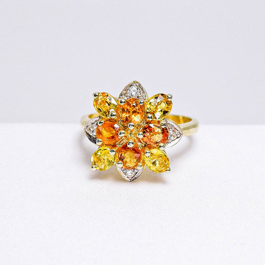 แหวนเงินแท้ 925 ฝังพลอย บุษราคัมบางกะจะ (Yellow Sapphire) + เซอร์คอน (Zircon)