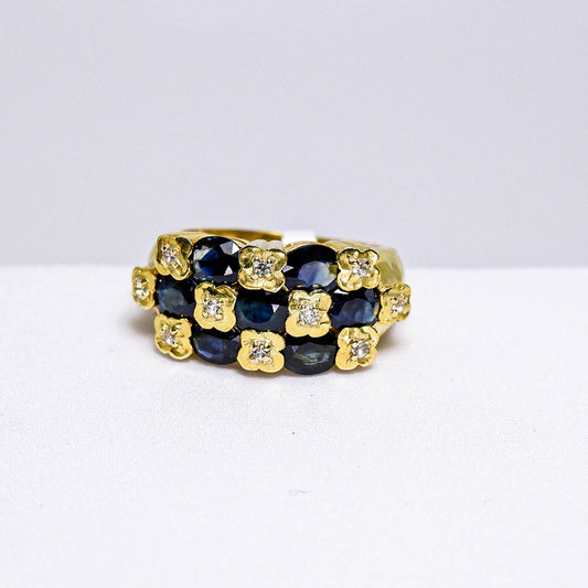 แหวนเงินแท้ 925 ฝังพลอย ไพลิน (Blue Sapphire) + ไวท์โทพาส (whitetopaz)