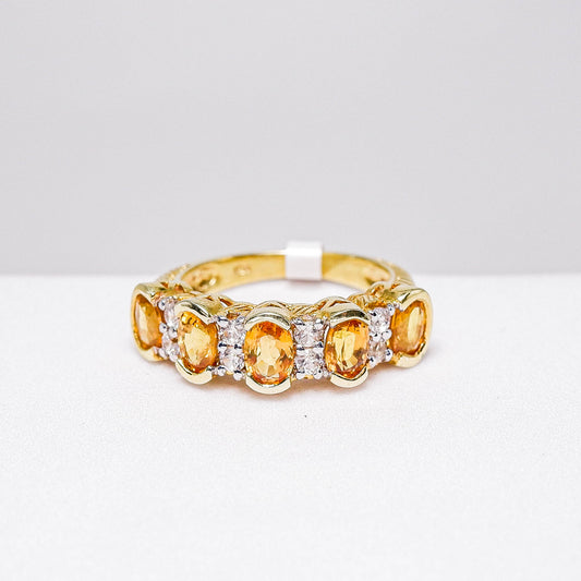 แหวนเงินแท้ 925 ฝังพลอย บุษราคัมบางกะจะ (Yellow Sapphire) + เซอร์คอน (Zircon)