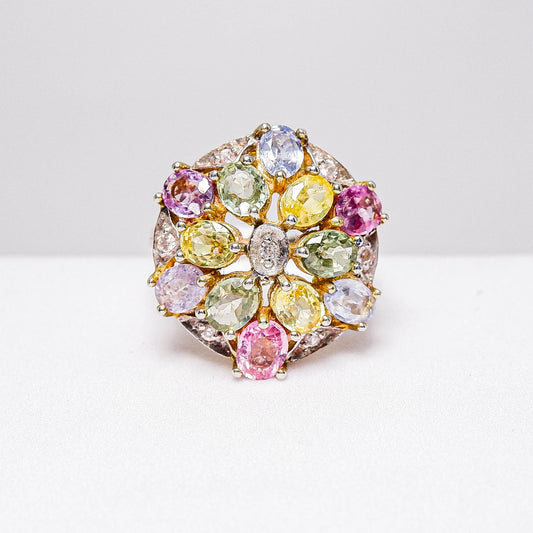 แหวนเงินแท้ 925 ฝังพลอย แฟนซีแซฟไฟร์ (Fancy Sapphire) + เซอร์คอน (Zircon)