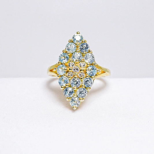 Thaigems แหวนเงินแท้ 925 ฝังพลอย เพทายฟ้า + ไวท์โทพาส