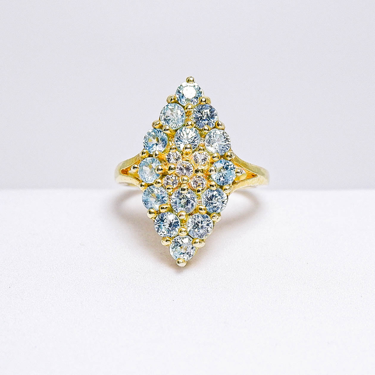 แหวนเงินแท้ 925 ฝังพลอย เพทายฟ้า (Blue Zircon) + ไวท์โทพาส (whitetopaz)