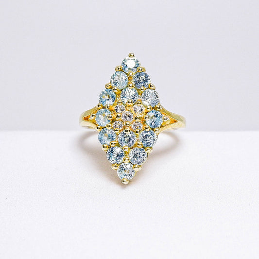 แหวนเงินแท้ 925 ฝังพลอย เพทายฟ้า (Blue Zircon) + ไวท์โทพาส (whitetopaz)