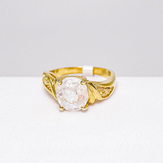 แหวนเงินแท้ 925 ฝังพลอย เรนโบว์มูนสโตน (Rainbow Moonstone) + ไวท์โทพาส (whitetopaz)