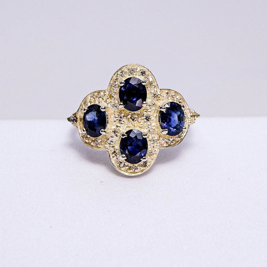 แหวนเงินแท้ 925 ฝังพลอย ไพลิน (Blue Sapphire) + ไวท์โทพาส (whitetopaz)