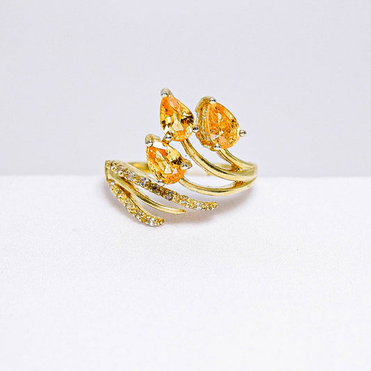 แหวนเงินแท้ 925 ฝังพลอย บุษราคัมมาดา (Yellow Sapphire) + ไวท์โทพาส (whitetopaz)