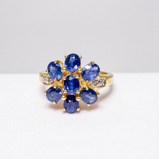 แหวนเงินแท้ 925 ฝังพลอย ไพลิน (Blue Sapphire) + ไวท์โทพาส (White Topaz)