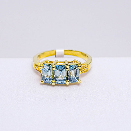 แหวนเงินแท้ 925 ฝังพลอย เพทายฟ้า (Blue Zircon) + เซอร์คอน (Zircon)