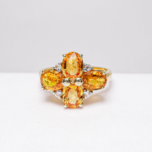 แหวนเงินแท้ 925 ฝังพลอย บุษราคัมบางกะจะ Yellow Sapphire) + เซอร์คอน (Zircon)