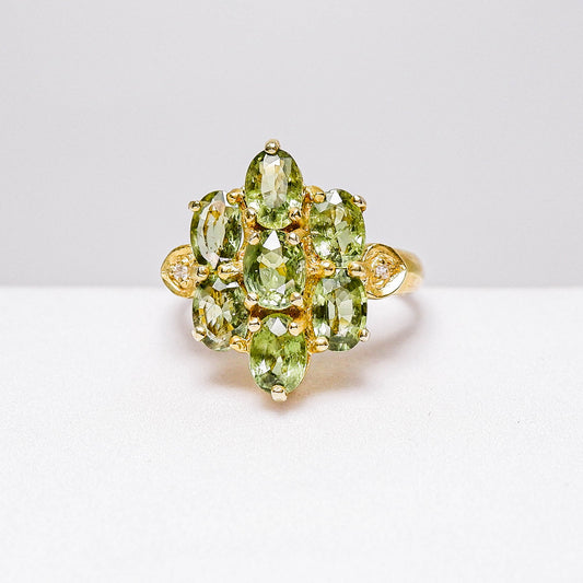 แหวนเงินแท้ 925 ฝังพลอย เขียวส่องบางกะจะ (greensapphire) + เซอร์คอน (Zircon)