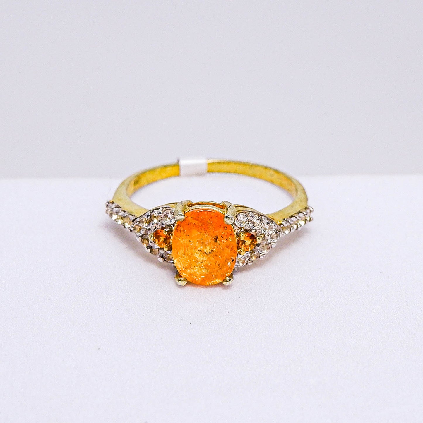 แหวนเงินแท้ 925 ฝังพลอย สเปสซาไทท์ (Spessartite Garnet) + ไวท์โทพาส (whitetopaz)