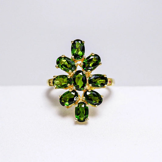 แหวนเงินแท้ 925 ฝังพลอย กรีนโครมไดออฟไซด์ (Green Chrome Diopside) + แซฟไฟร์ (Sapphire)