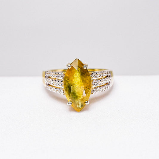 แหวนเงินแท้ 925 ฝังพลอย บุษราคัม (Yellow Sapphire) + เซอร์คอน (Zircon)