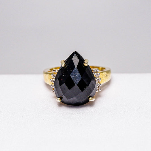 แหวนเงินแท้ 925 ฝังพลอย นิล (Black Spinel) + ไวท์โทพาส (whitetopaz)