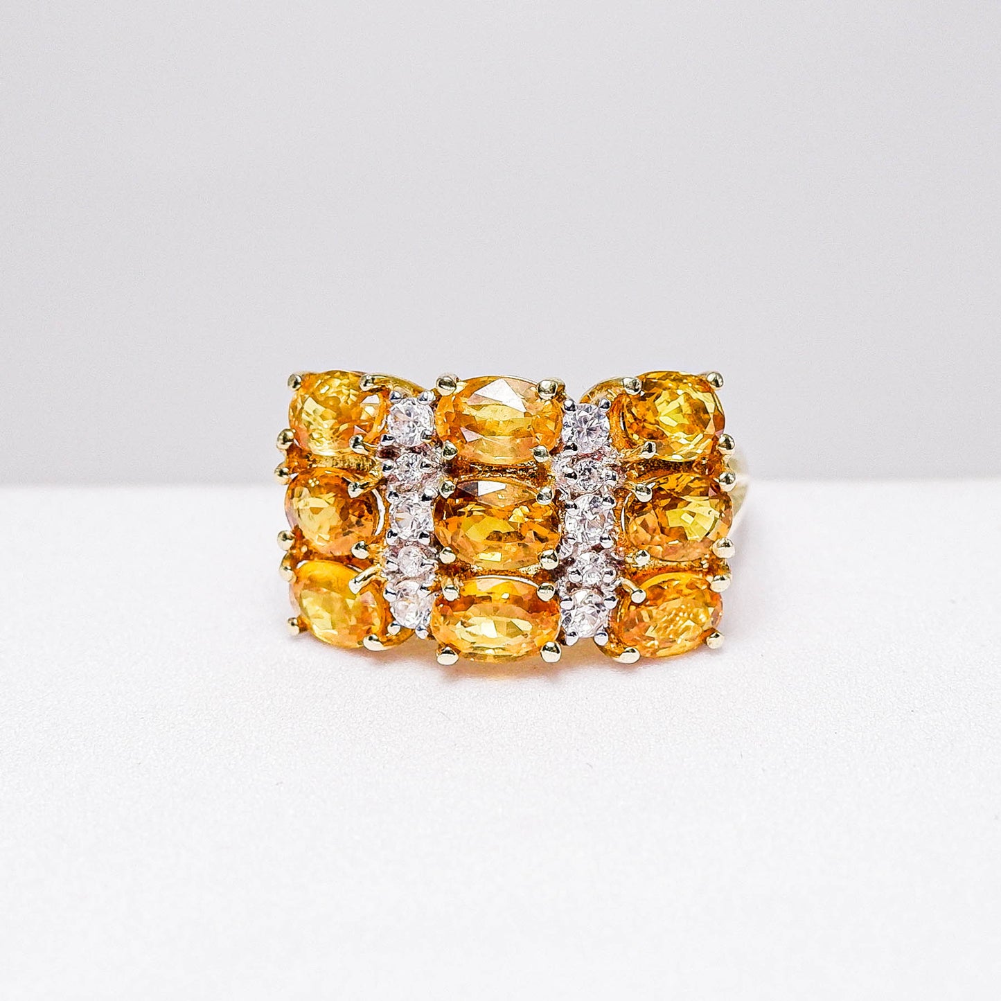 แหวนเงินแท้ 925 ฝังพลอย บุษราคัมบางกะจะ (Yellow Sapphire) + เซอร์คอน (Zircon)