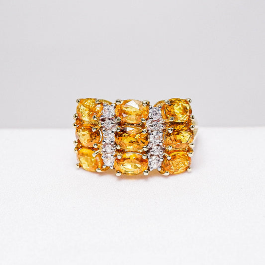 แหวนเงินแท้ 925 ฝังพลอย บุษราคัมบางกะจะ (Yellow Sapphire) + เซอร์คอน (Zircon)