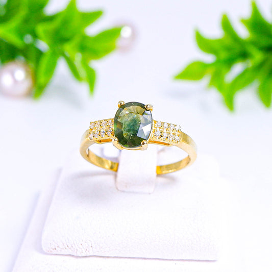แหวนเงินแท้ 925 ฝังพลอย เขียวส่อง (green Sapphire) + เซอร์คอน (Zircon)