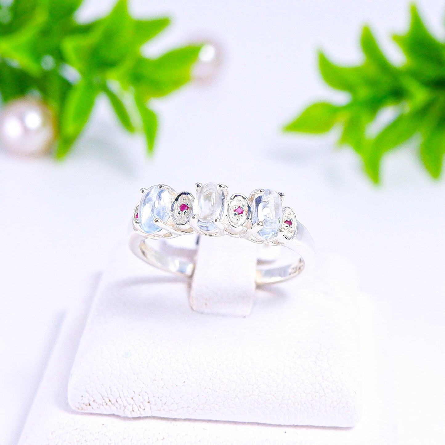 แหวนเงินแท้ 925 ฝังพลอย บลูโทพาส (Blue Topaz) + แซฟไฟร์ (Sapphire)