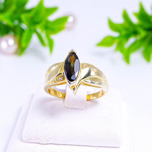 แหวนเงินแท้ 925 ฝังพลอย เขียวส่อง (green Sapphire) + ไวท์โทพาส (whitetopaz)