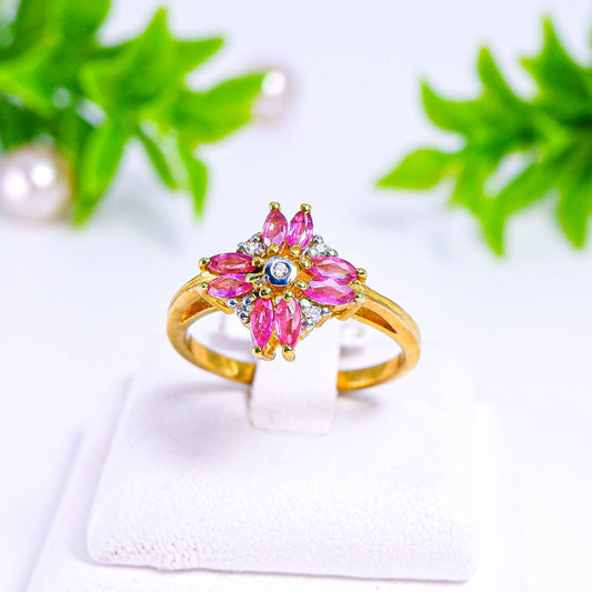แหวนเงินแท้ 925 ฝังพลอย ทับทิมไทย (Siam Ruby) + เซอร์คอน (Zircon)