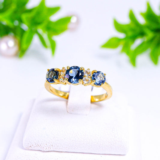แหวนเงินแท้ 925 ฝังพลอย ลอนดอนบลูโทพาส (London Blue Topaz) + ไวท์โทพาส (whitetopaz)