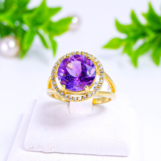 แหวนเงินแท้ 925 ฝังพลอย อเมทิสต์ (Amethyst) + เซอร์คอน (Zircon)
