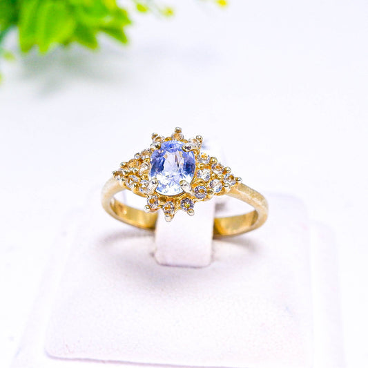 แหวนเงินแท้ 925 ฝังพลอย ไพลิน (Blue Sapphire) + ไวท์โทพาส (whitetopaz)