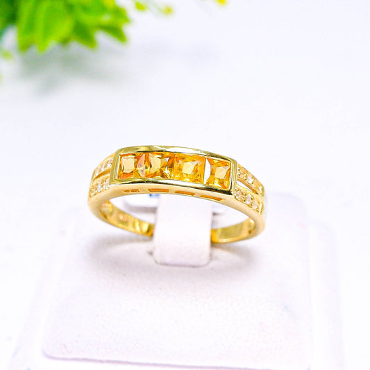 แหวนเงินแท้ 925 ฝังพลอย บุษราคัม (Yellow Sapphire) + เซอร์คอน (Zircon)