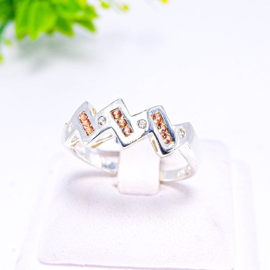 แหวนเงินแท้ 925 ฝังพลอย ออเรนจ์แซฟไฟร์ (Orange Sapphire) + เซอร์คอน (Zircon)