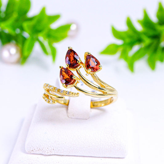 แหวนเงินแท้ 925 ฝังพลอย สเปสซาไทต์ (Spessartite Garnet) + เซอร์คอน (Zircon)