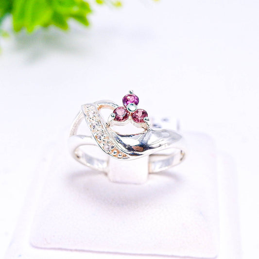 แหวนเงินแท้ 925 ฝังพลอย โรโดไลท์ (Rhodolite) + เซอร์คอน (Zircon)