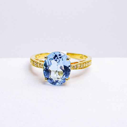 แหวนเงินแท้ 925 ฝังพลอย บลูโทพาส (Blue Topaz) + ไวท์โทพาส (whitetopaz)